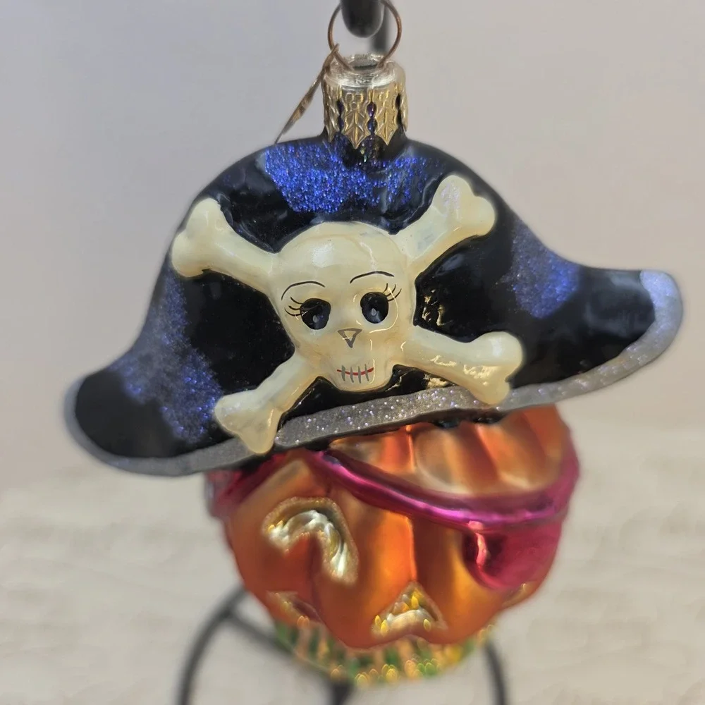 Christopher Radko Pirate Patch Pumpkin Halloween Glass Ornament 5